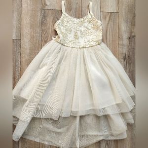 Girls Sleeveless Embroidered Waist Tulle High Low Dress, size 6/6x